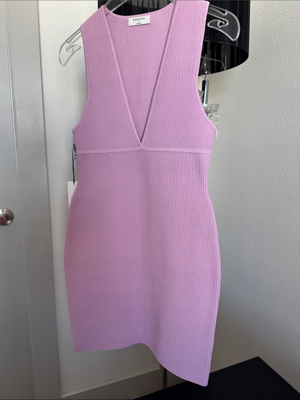 NWT Babaton Lyrical Lilac Ribbed V-Neck Sleeveless Mini Dress, M